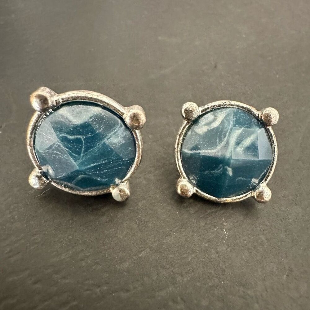 Vtg Napier Swirled Faceted Cabochon Stone Pierced Stud Earrings Silver-tone OS